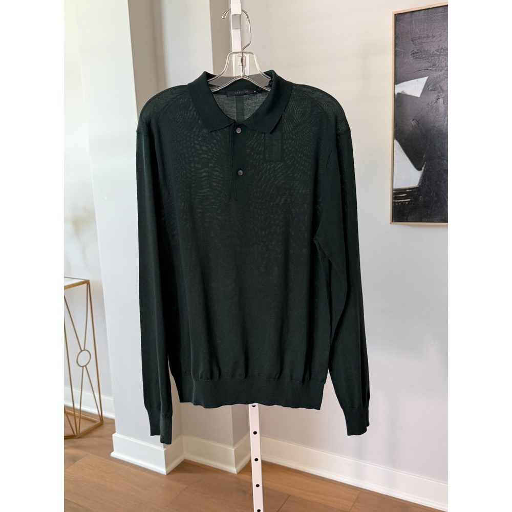 NWT Greyson Jesper Sweater Polo Mens M Green 100% Wool Lightweight Knit Golf